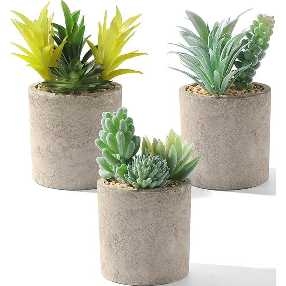 Artificial Succulents with Pot Set of 3, Rustic Fake Plants Indoor for Desk Shelf Decor Faux Succulent