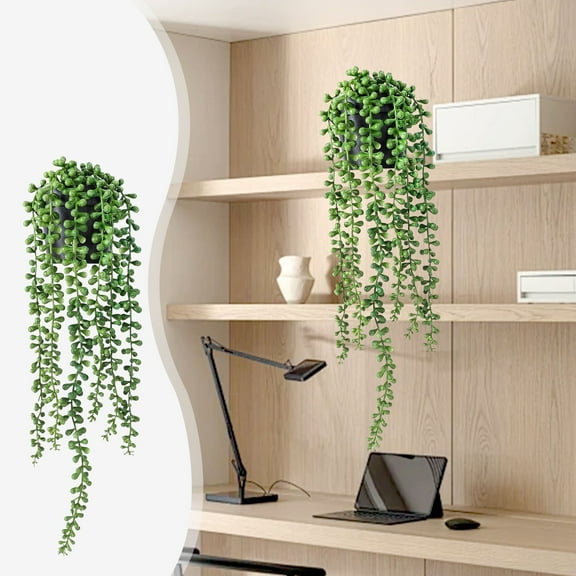 Artificial SucculentsPlants Hanging Potted Fake Succulents for Home Living Room Decoration - Plastic Green Plants Set of 1 for Indoor Office Shelf Window Sill Decor