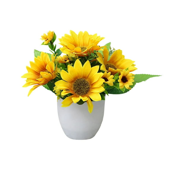 Artificial Sunflower Arrangement in White Ceramic Pot for Home Decor Realistic Faux Flowers for Indoor Decoration
