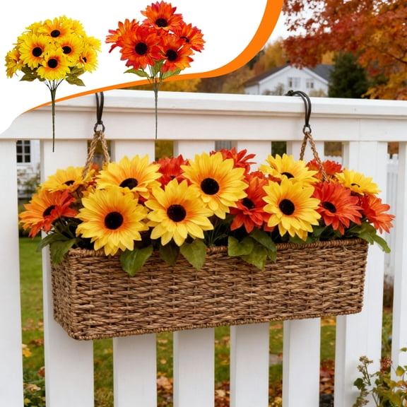 Artificial Sunflower Bouquet | Autumn Floral Arrangement | Silk Cloth Orange Yellow Flowers | Flexible Stems | Realistic Mixed Greenery | Durable Centerpiece Décor | 31x16x5cm | 1 Piece