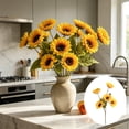 thumbnail image 1 of Artificial Sunflower Bouquet Faux Silk Sun Flower Stems Home Living Room Office Floor Vase Decor Wedding Farmhouse Table Centerpiece Floral Arrangement Rustic Style Decoration, 1 of 6