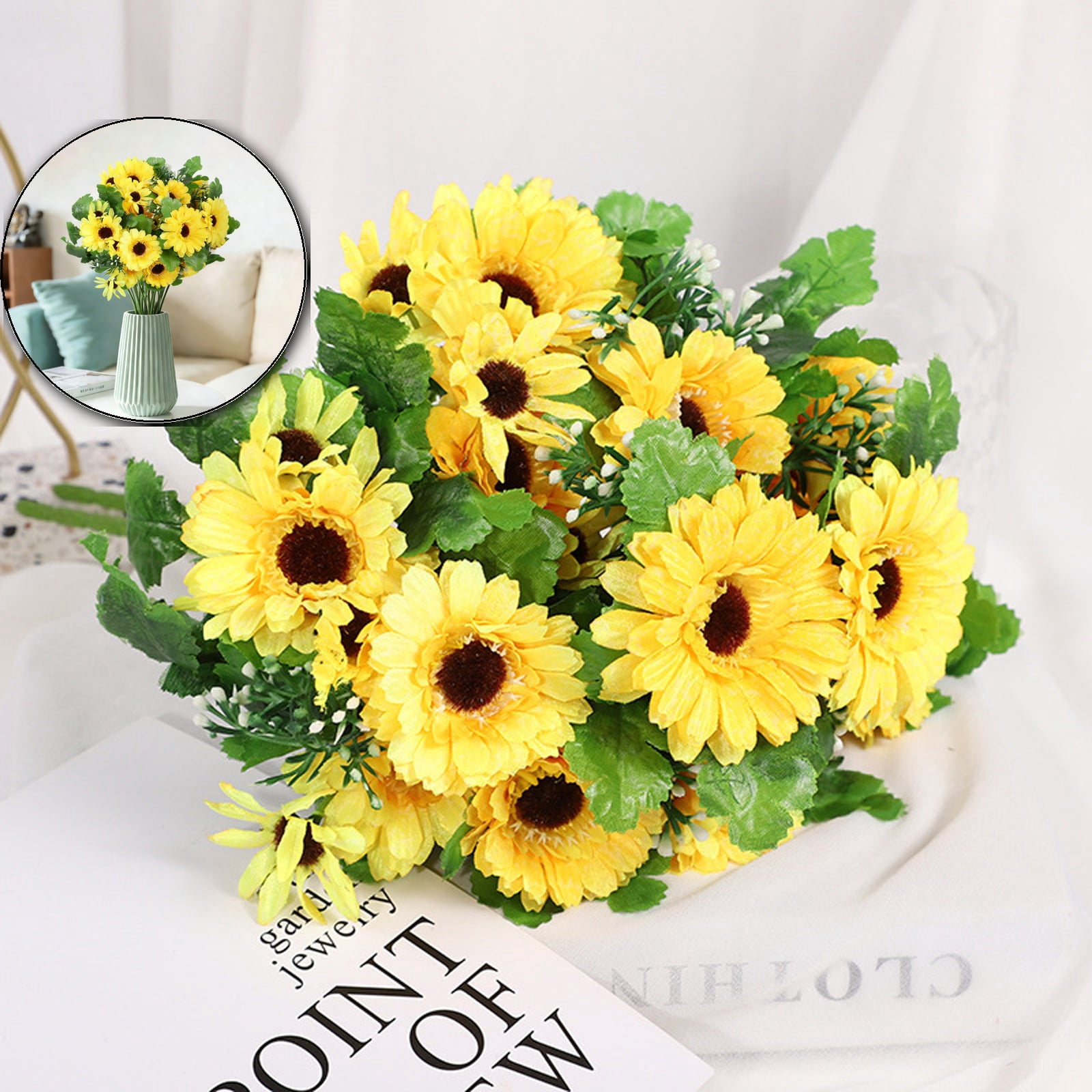 Artificial Sunflower Bouquet - Realistic Fake Flowers, Small Bunch for ...