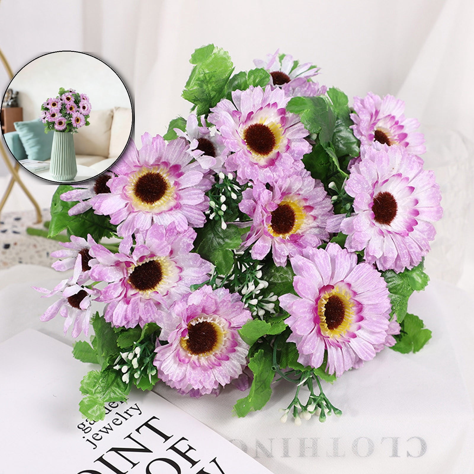 Artificial Sunflower Bouquet - Realistic Fake Flowers, Small Bunch for ...