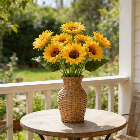 Artificial Sunflower Bouquet with Realistic Petals and Leaves for Wedding Decor, Home Centerpieces, and Photography Props
