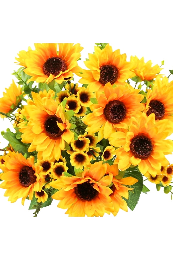 Artificial Sunflower Bouquets 2 Bunches Fake Silk Sunflowers for Bridal Bouquets Home Centerpieces Decor Summer Outdoor Indoor Decor