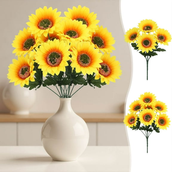 Artificial Sunflower Flower | Outdoor Indoor Decoration Arrangement | Realistic Simulation | Vibrant Yellow | Long-Lasting Faux Floral | For Wedding, Home, Party | 1 Piece