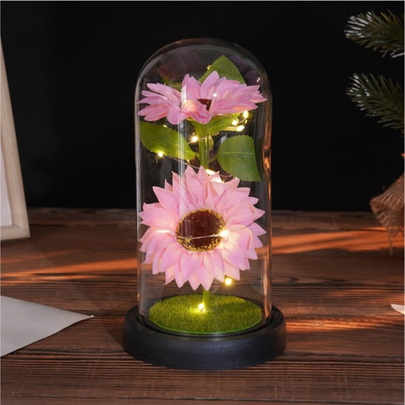 Artificial Sunflower in Glass Dome,Enchanted Flower Gifts with LED Light for Women,Eternal Sunflower Gift for Her on Mother's Day Anniversary Birthday Valentine Day