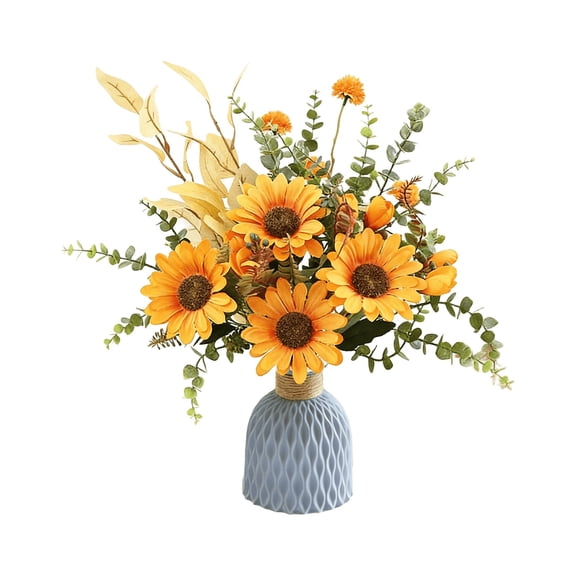 Artificial Sunflower With Plastic Vase,Silk Flower Bouquet Faux Arrangements,Modern Home Decor Table Decorative Flower Vase,Table Centerpieces And Wedding Decorations,Spring Office Bedroom Decor