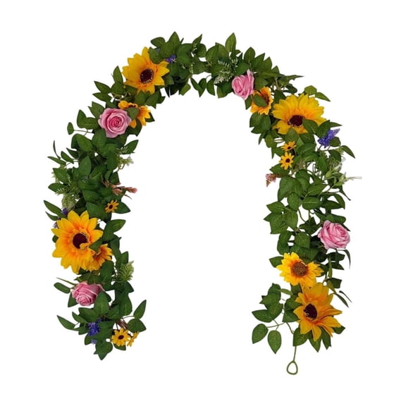 Artificial Sunflower Rose Garland Vine,Faux Floral Decor for Spring Garden Wedding Arch Balcony Patio Fence UV Resistant
