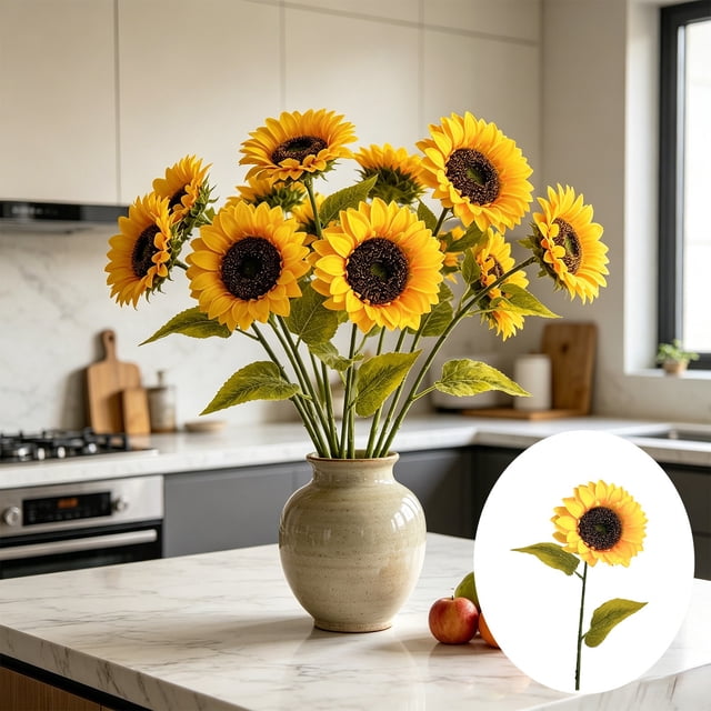 Table Plans Artificial Sunflower Silk Bouquet Faux Flower Stems with Realistic ...