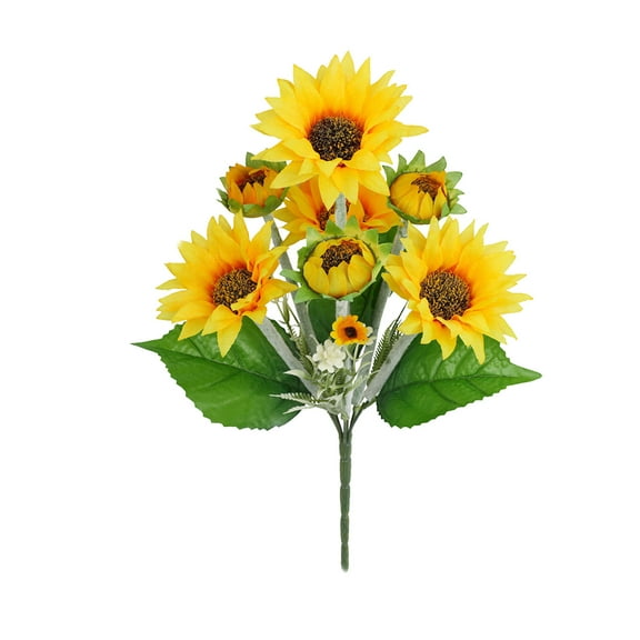 Artificial Sunflower Stem with Realistic Leaves and Buds for Home or Office Decoration in Orange