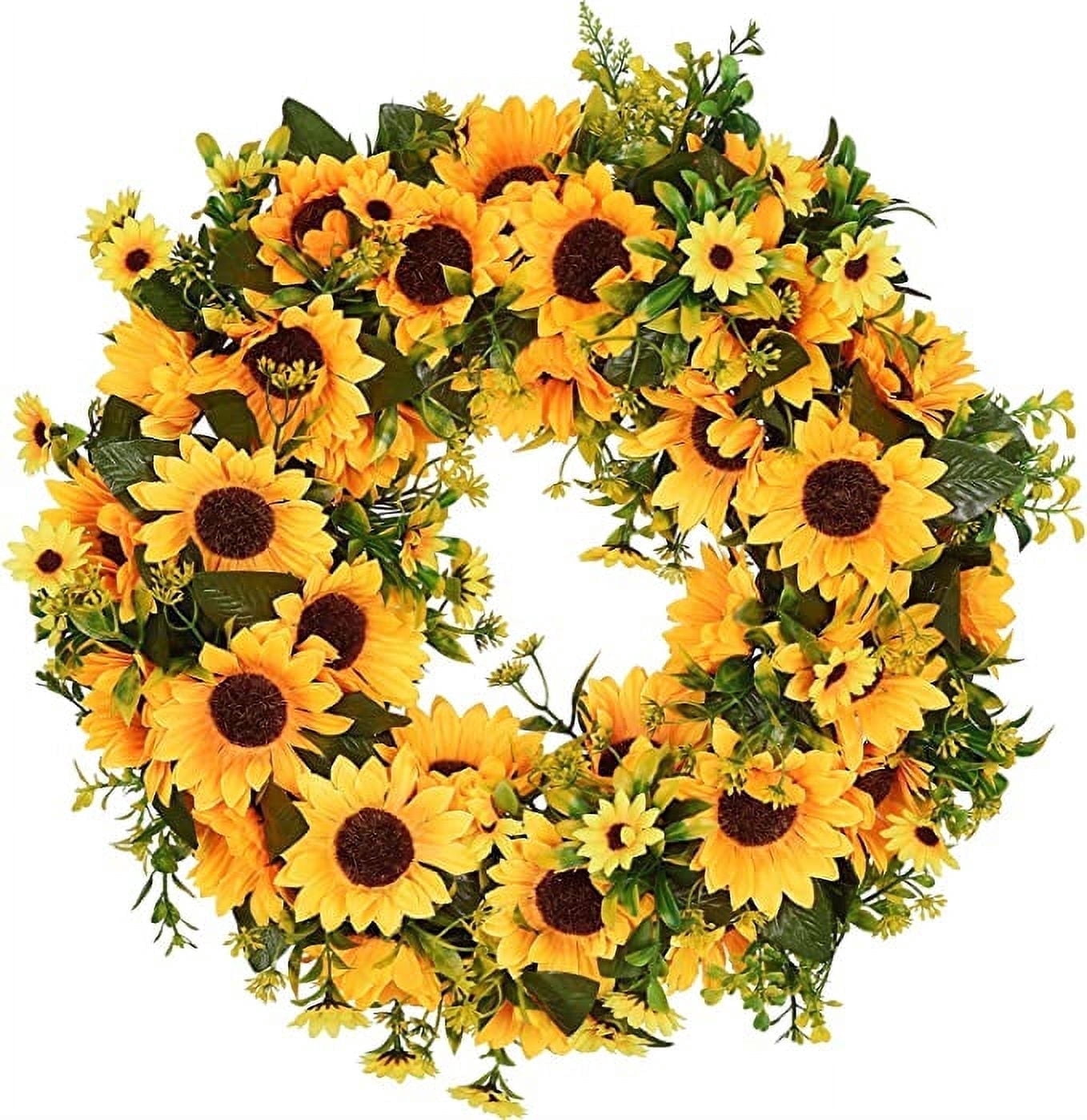 Spring Wreath Sunflower Wreath for Front Door 18 Inch Summer Wreath Door Wreaths Wall Decor-Yellow