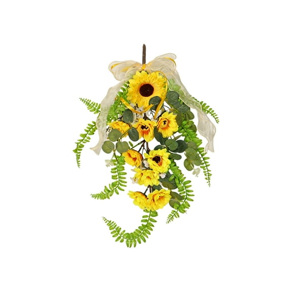 Spring Summer Floral Teardrop Swag, Mixed Flower Teardrop Wreath with Fake Berries and Green Leaves, Artificial Flowers Swag for Front Door Mantel Floral 17.7 Inch