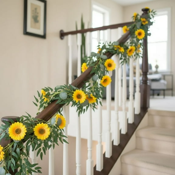 Artificial Sunflower Wall Hanging with Eucalyptus Leaves and Vines, Wedding Greenery Decor for Christmas Mantel Display, Family Gathering Home Setting, Dense Artificial Vines for Indoor Akmoler