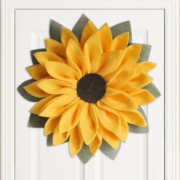 Artificial Sunflower Wreath with Yellow Sunflower and Green Leaves Front Door Wreaths for All Seasons