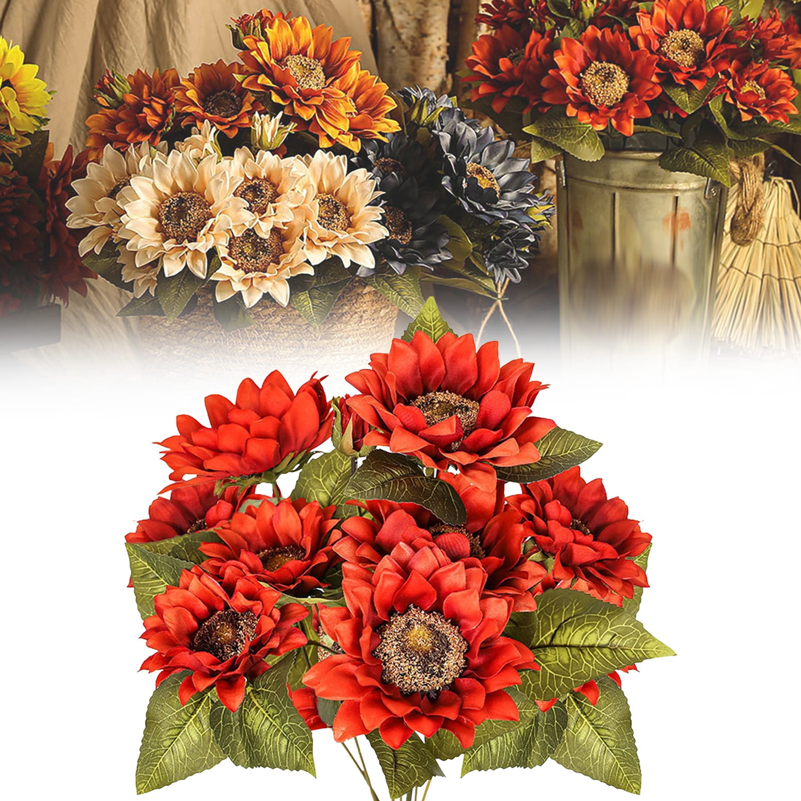 Artificial Sunflowers Bouquet - 1pc 9 Heads Faux Sunflower Flowers ...