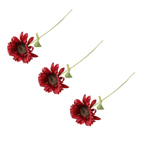 Artificial Sunflowers Bouquet 3 Stems Red Faux Sunflower for Home Decor Wedding Photography Props Plastic 20.5 Inch