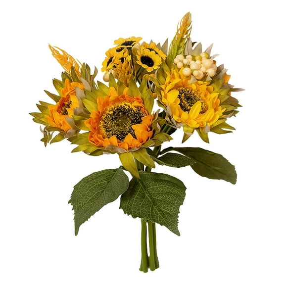 Artificial Sunflowers Bouquet - Cloth Petals & Plastic Stems, 27cm Length, Vivid Realistic, Decor for Weddings & Home