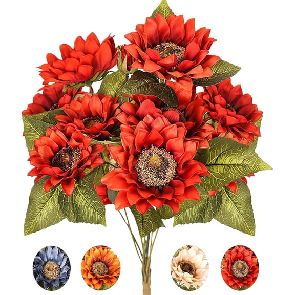Artificial Sunflowers Bouquet Fake Vintage Sunflower Autumn Flower for Decoration,9 Floral Heads Faux Flowers Bunch for Home Decor-Vintage Yellow
