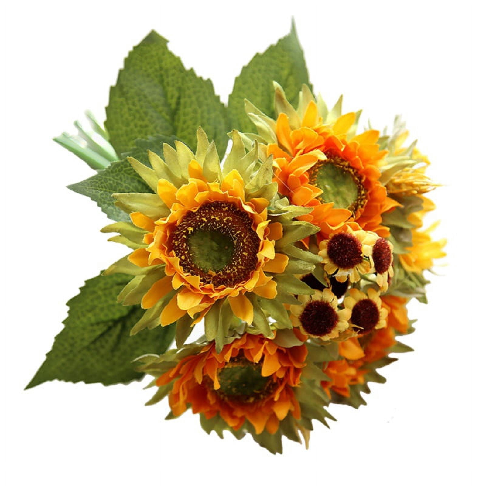 Artificial Sunflowers Bouquets, Fake Silk Sunflowers with Stems, Yellow ...