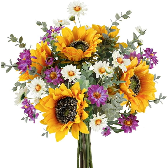 Artificial Sunflowers Fake Cemetery Flowers for Grave Bouquet with Sunflowers for Bridal Bouquets Wedding Centerpieces Decor Party Table Gravesites Fall Floral Arrangements Home Decoration