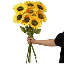 Artificial Sunflowers Flowers 8pcs Single Long Stem Large Faux Silk Sunflower Flower Bouquets for Wedding Party Bulk Yellow Centerpieces Home Decor
