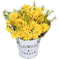 Artificial Sunflowers Pot, Silky Artificial Flower Daisy Metal Pot Bonsai, Artificial Flowers in Metal Potted, Artificial Daisy Bouquet for Stage Garden Wedding Windowsill Decor