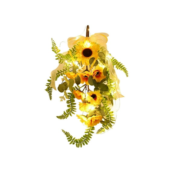Artificial Sunflowers Teardrop Swag Spring Summer Sunflowers Floral Swag Wreath with Burlap Bow Fake Yellow Sunflower Garland for Front Door Indoor Outdoor Window Home Decor 17.7 Inch