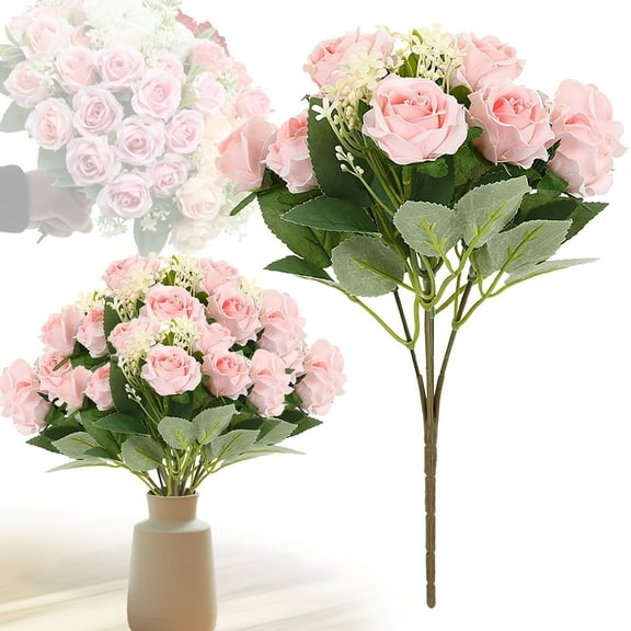 Artificial Sunset Oss Rose , Artificial Outdoor Oss Rose - Uv Resistant, Waterproof, Windproof, Fake Fall Flower Oss Rose , Look Real, Full, Vibrant （Light Pink）