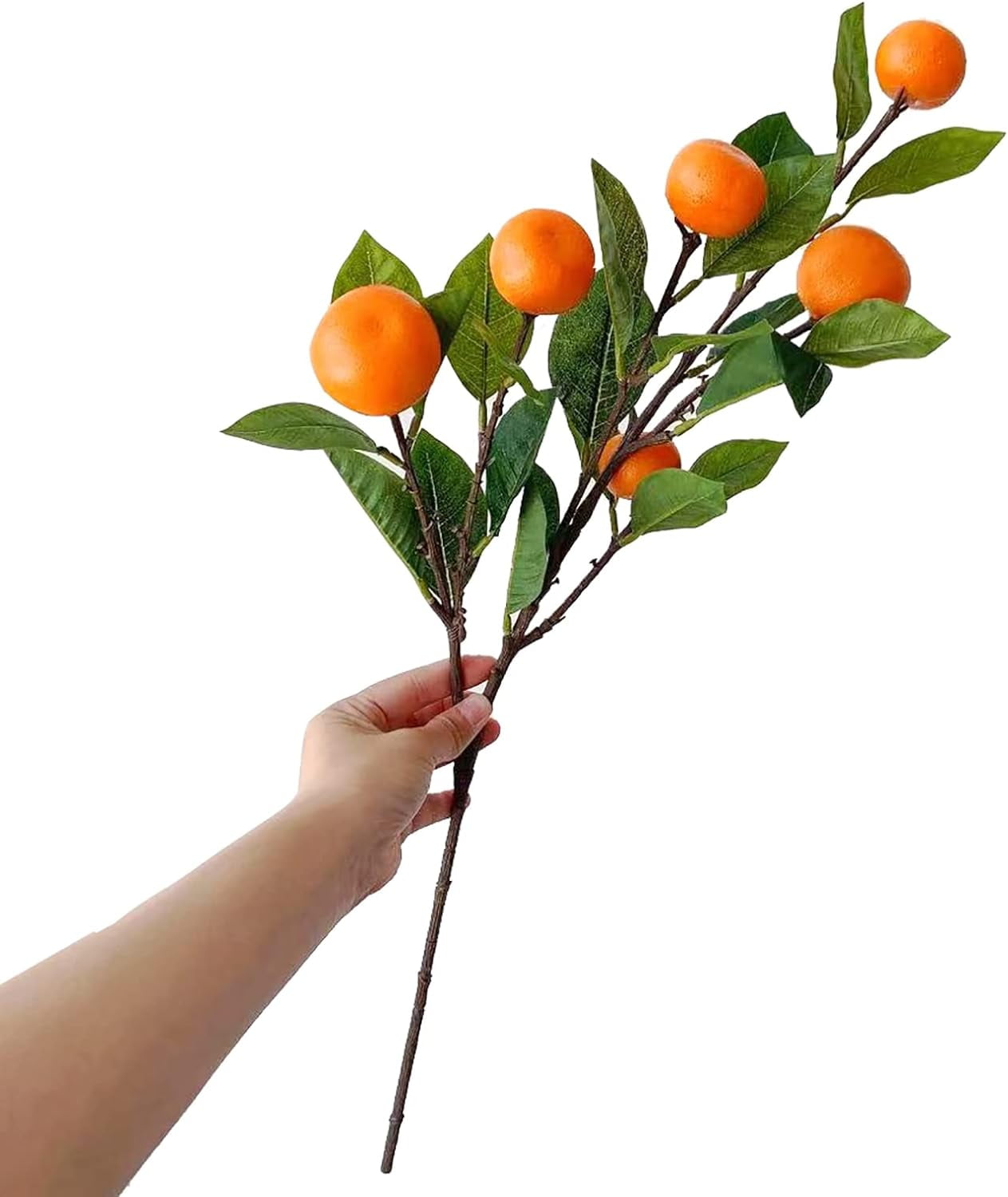 Artificial Tangerine Branches Faux Orange Branch 6 Heads Realistic Fake