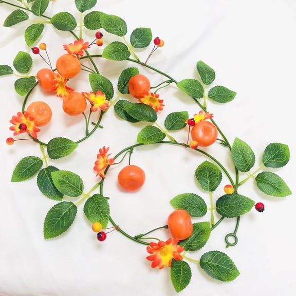 Artificial Tangerine Sunset Sunflower Blueberry Greenery Leaves Vine Garland for Front Door, Wall and Kitchen Wedding Decoration