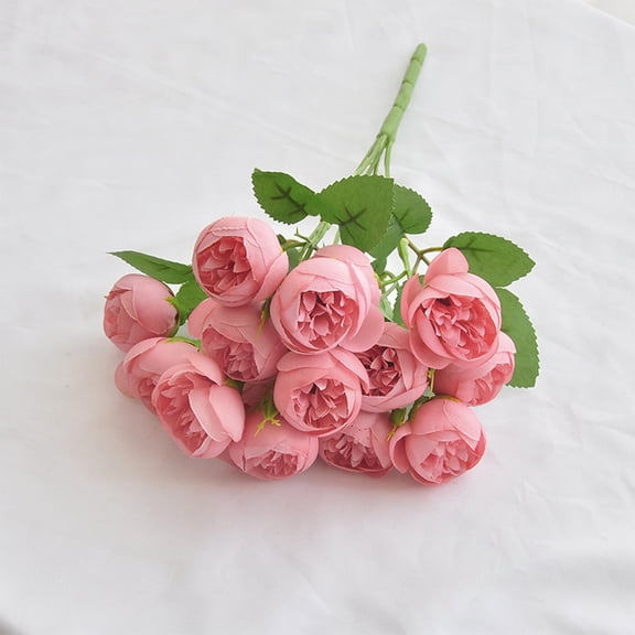 Artificial Tea Rose & Peony Bridal Bouquet - 15 Stem Fake Flower Arrangement, Dew Drop Style Wedding Bridesmaid Handheld Flowers, Realistic Silk Floral Bouquet for Home Decor
