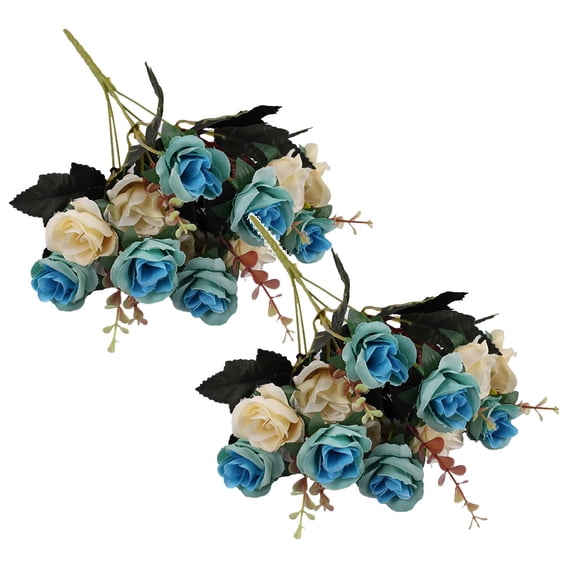 Artificial Teal Roses, 12-Head Cloth Flowers for Floral Centerpieces, Wedding Tables and Party Decor, 13.4 in,2 Sets