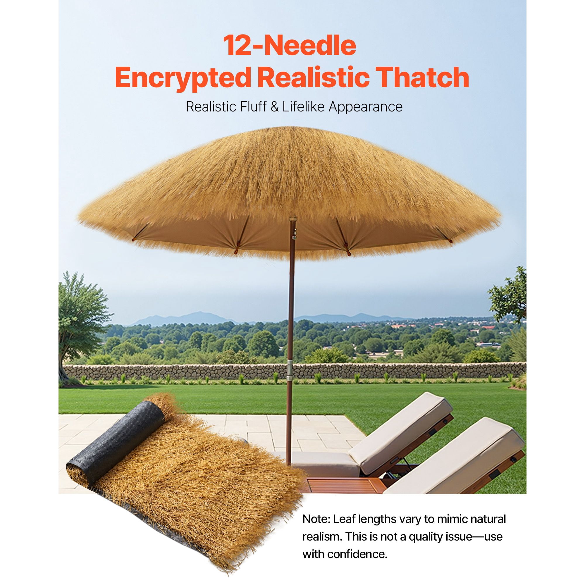 Artificial Thatch Roof Panels, Natural PE Material Waterproof and Windproof, 1.3 x 3.9 ft Thatch Grass for Garden, Patio, and Outdoor Decor
