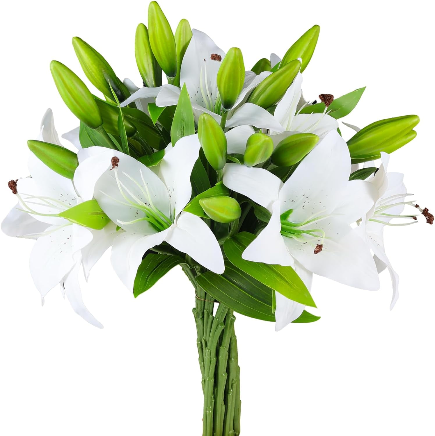 Artificial Tiger Lily Real Touch Lily Easter Lily Fake Spring Flowers for Wedding Home Party Easter Decoration Plastic Lily Faux Flowers (White, 8)