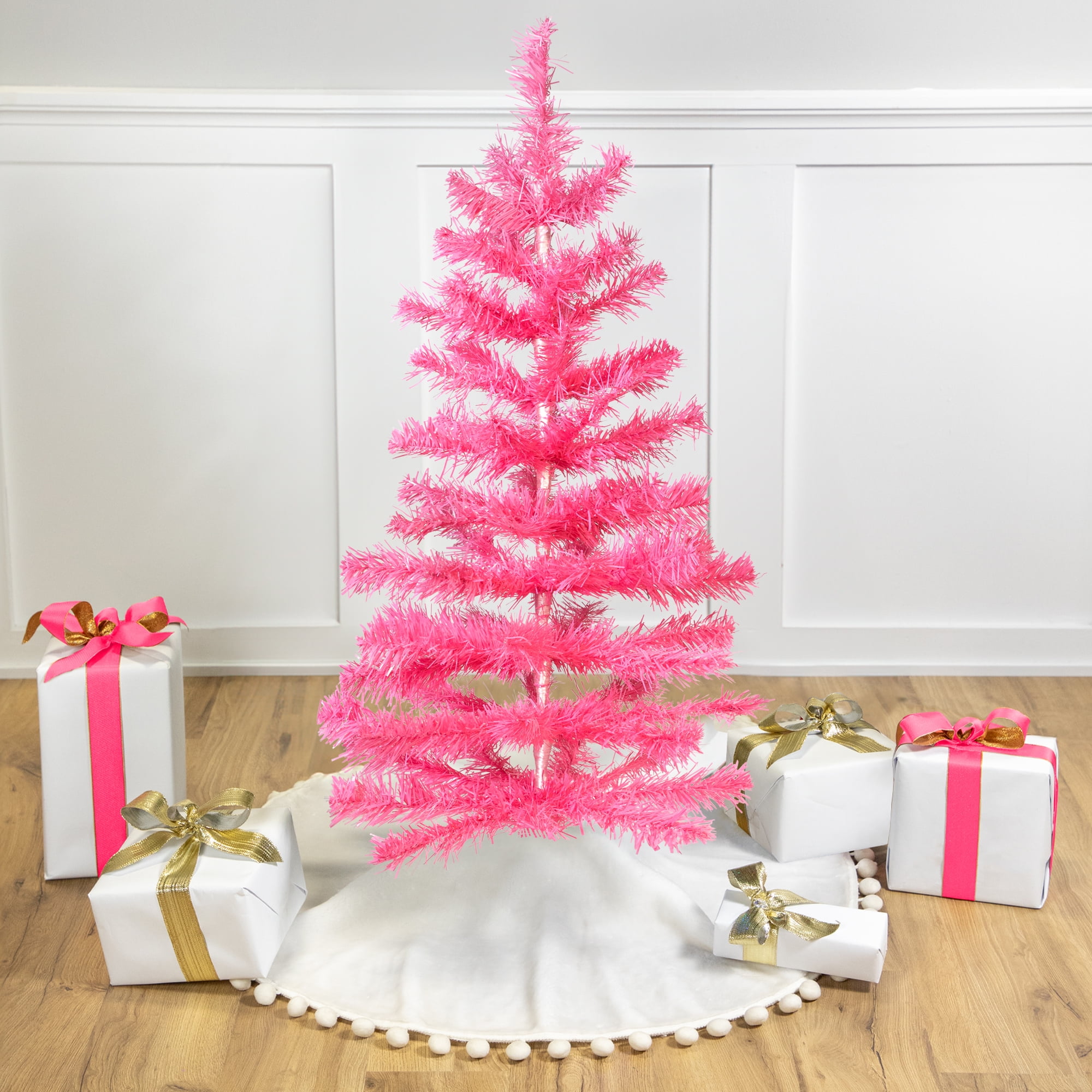 Artificial Tinsel Christmas Tree - 3' - Pink - Unlit