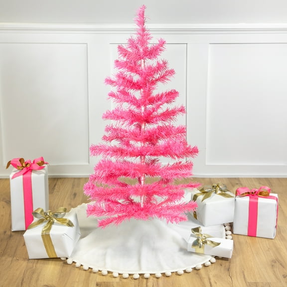 Artificial Tinsel Christmas Tree - 3' - Pink - Unlit