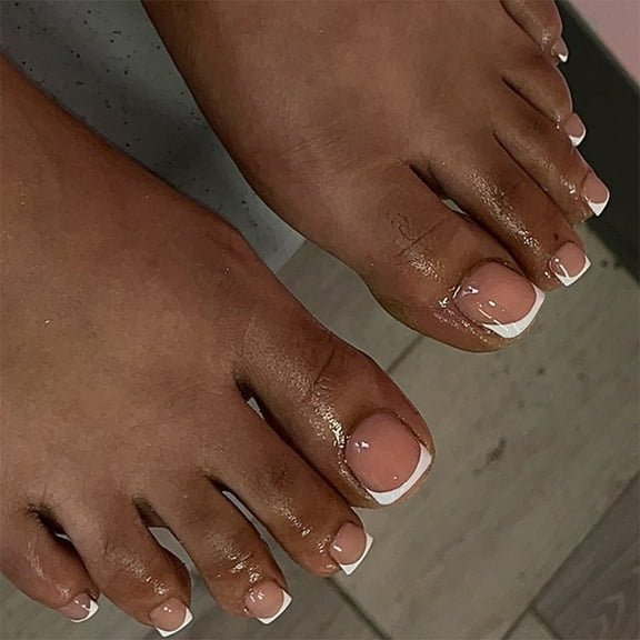 Artificial Toenails In Simple Press on Toenails 24pcs French Tip Acrylic ToeNails For Easy Application And Stylish Look