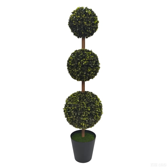 Artificial Topiaries Ball Tree Outdoor, 31.5in Fake Topiary Triple Ball Boxwood Trees Valentine's Day Decorative Indoor Porch or Garden