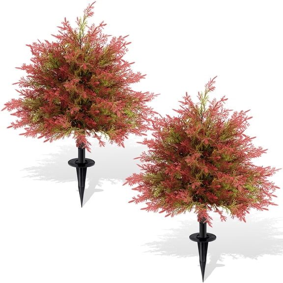 Artificial Topiary Autumn Cedar Trees with Ground Spikes Stakes UV Resistant Realistic Faux Greenery Shrubs Plants for Outdoors Garden Porch Yard Patio Decor