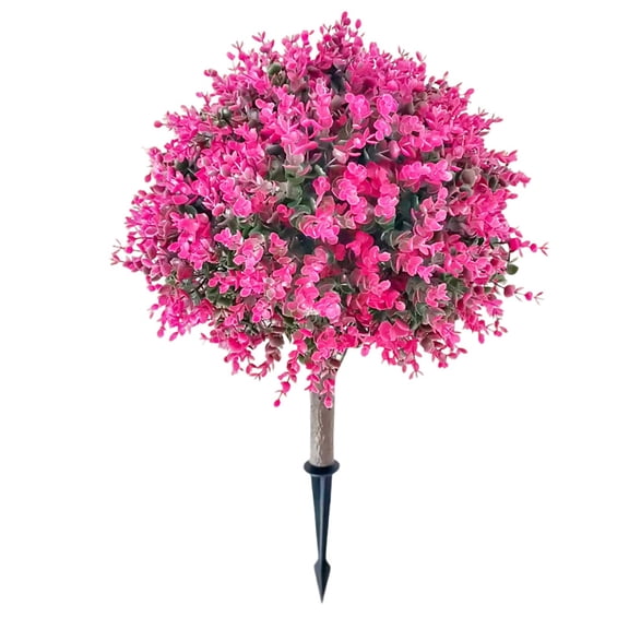 Artificial Topiary Ball with Ground Stake, 17 Inches Faux Flowers Ball Outdoor Artificial Topiary Ball for Patio Garden Yard UV-Resistant Artificial Topiary Ball Stake