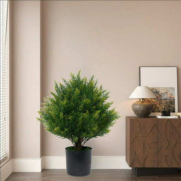 Artificial Topiary Ball Tree 19''T, Durable UV Protection, Faux Little Bush Ball Tree UV Resistant Shrub Potted Artificial Plant for Outdoor Indoor Front Porch Garden