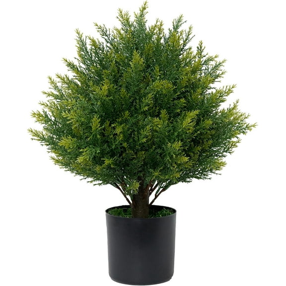 Artificial Topiary Ball Tree 19''T Faux Little Bush Ball Tree UV Resistant Shrub Potted Artificial Plant for Outdoor Indoor Front Porch Garden