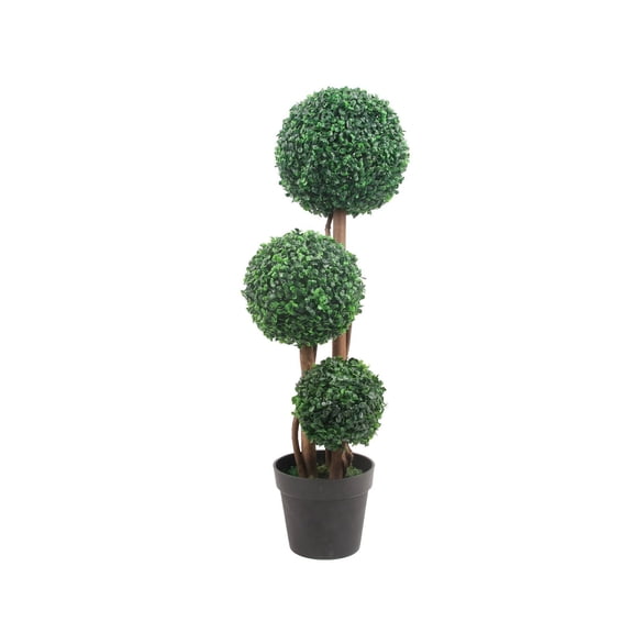 Artificial Topiary Ball Tree Indoor and Outdoor, 35/45 Inch Faux Boxwood Plants Topiary Triple Ball Tree Milan Grass Ball Trees for Porch or Garden Home Decor, 1 Pack