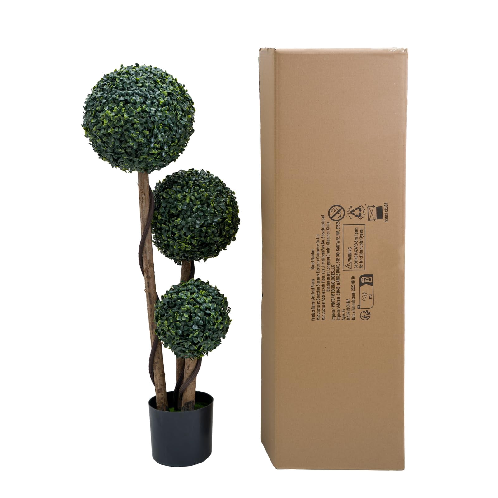 Faux Boxwood Shrubs In Pot 2 Pack Artificial Topiary Ball Trees 4FT ...