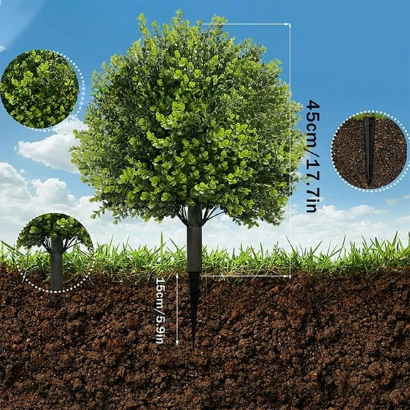 Artificial Topiary Ball Tree Set, Faux Plants with Ground Spike, Indoor Outdoor Decorative Fake Greenery Topiary Plant for Home Office