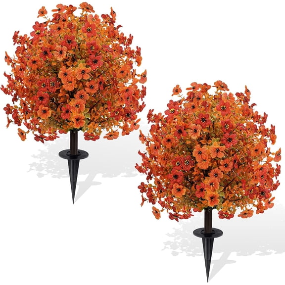 Artificial Topiary Ball Tree with Ground Spike UV Resistant Faux Greenery for Outdoors Orange Small Flower