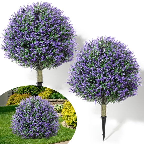 Artificial Topiary Ball Trees Purple Rose 2-Pack Outdoor Indoor Decor