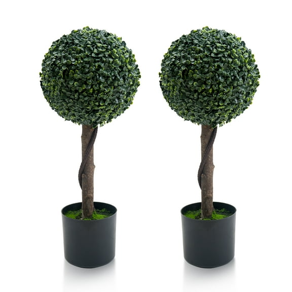 Artificial Topiary Ball Trees Set of 2, Fake Topiary Milan Grass Ball Tree, Faux Shrubs Plants Green Decor Indoor and Outdoor