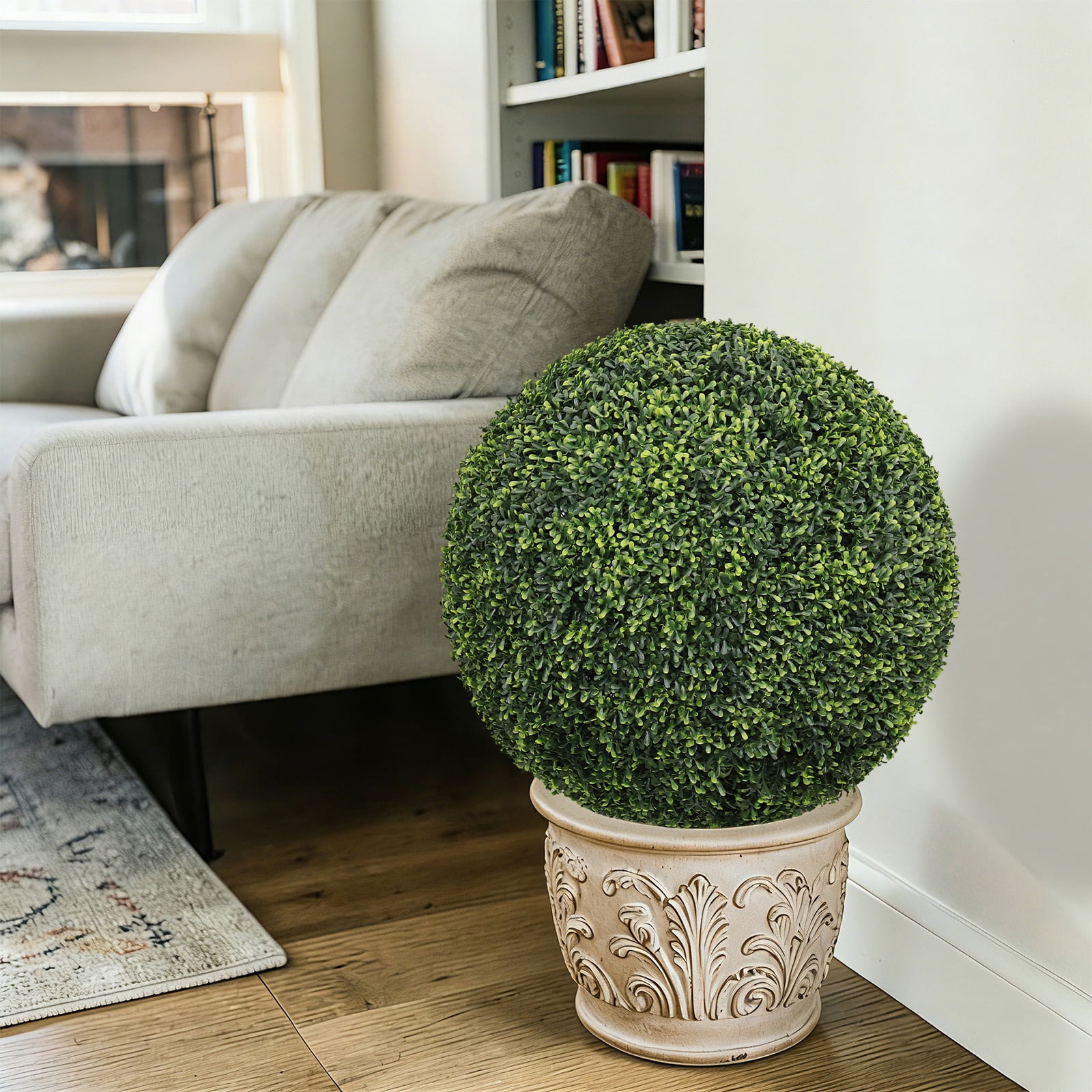 Artificial Topiary Balls, Faux Boxwood Large Green Decorative Spheres for Garden Front Porch Outdoor Landscape, Green